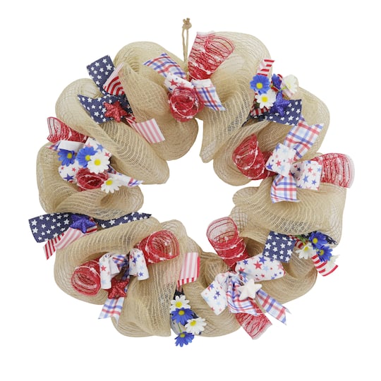 22&#x22; Patriotic Ribbon &#x26; Mesh Wreath by Celebrate It&#x2122;